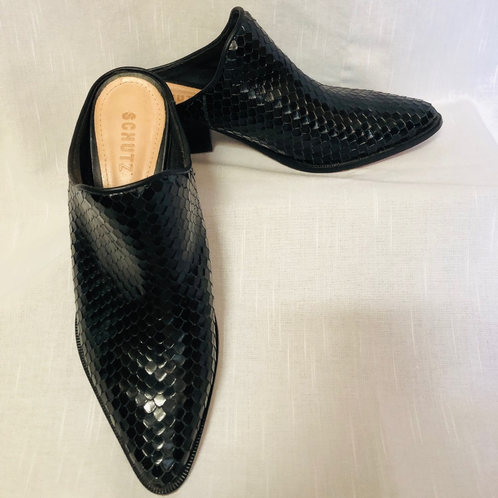 Schutz "Leanny" Black Leather Mules